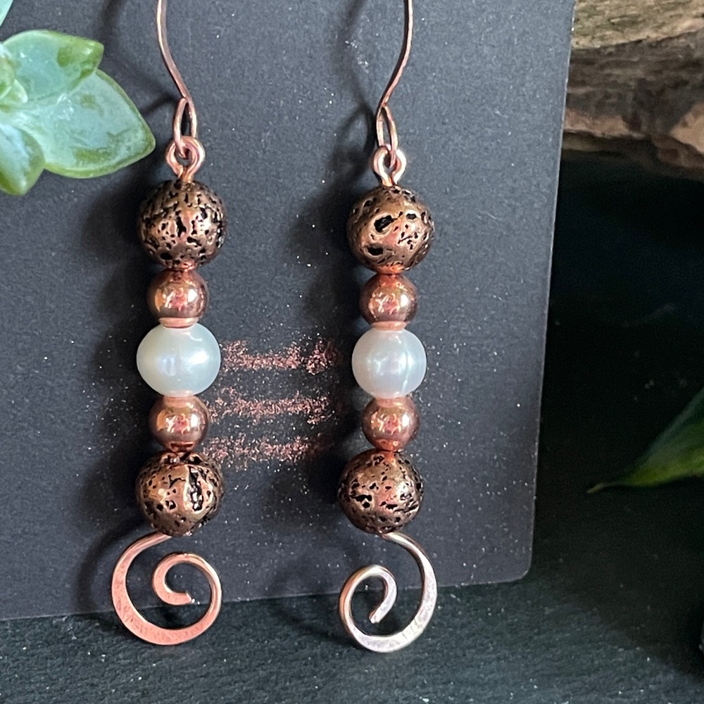 Artisan Wire Wrapped Copper Earrings Handmade - Picture 5 of 15